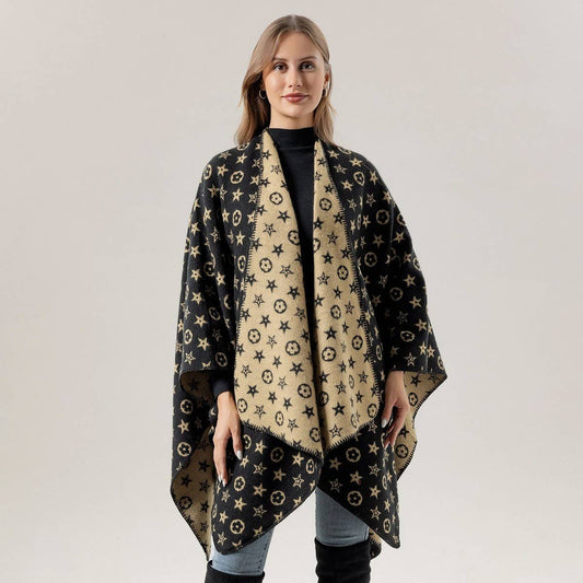 FAUX CASHMERE SHAWL CAPE WITH OUTER CAPE SCARF