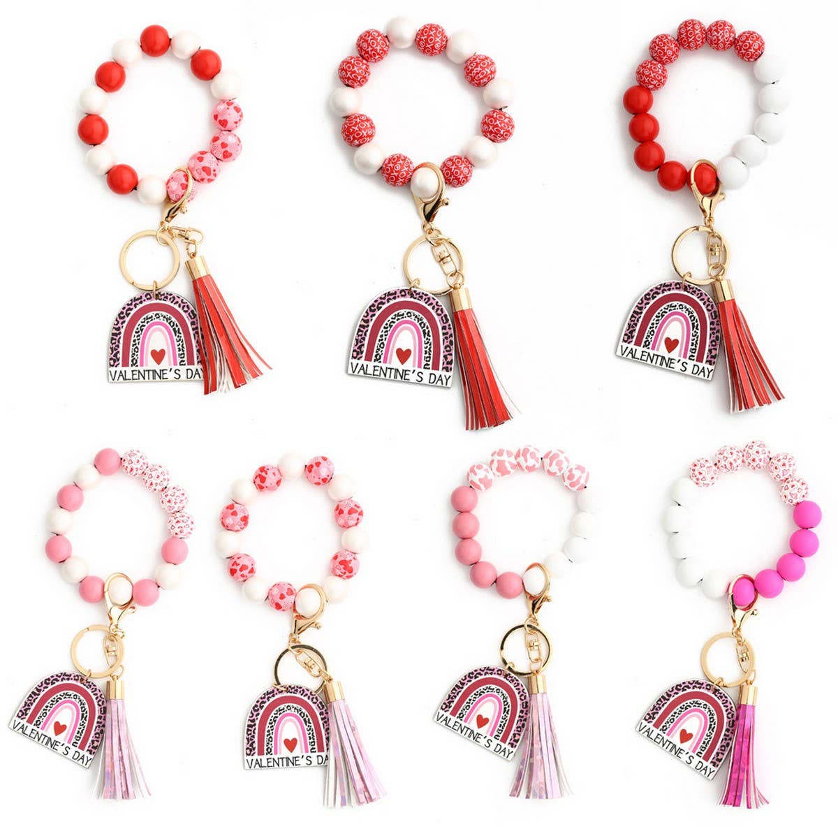 Heart Wooden Bead Bracelet Keychain Pendant