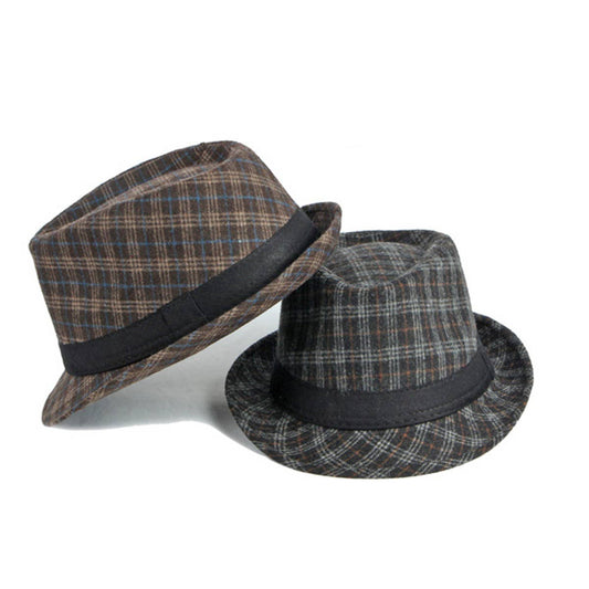NEW AUTUMN AND WINTER LITERARY PLAID JAZZ HAT_CWAH1919