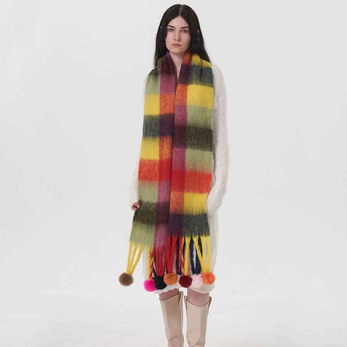 STRIPED PLAID WARM FRINGED SHAWL SCARF_CWASC0337