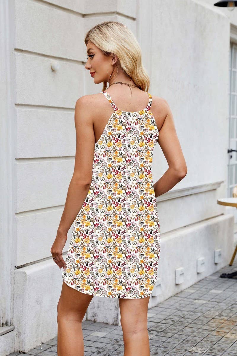 CWDSD7311_CASUAL PRINTED SLEEVELESS TANK TOP DRESS