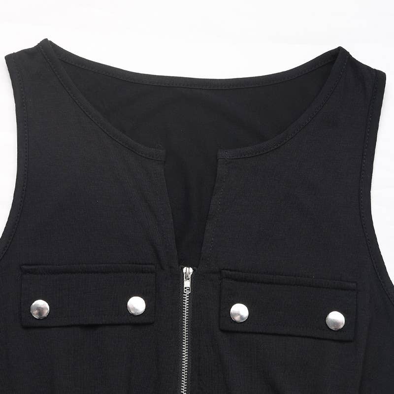 Sleeveless Zip-Up Utility Romper with Pockets