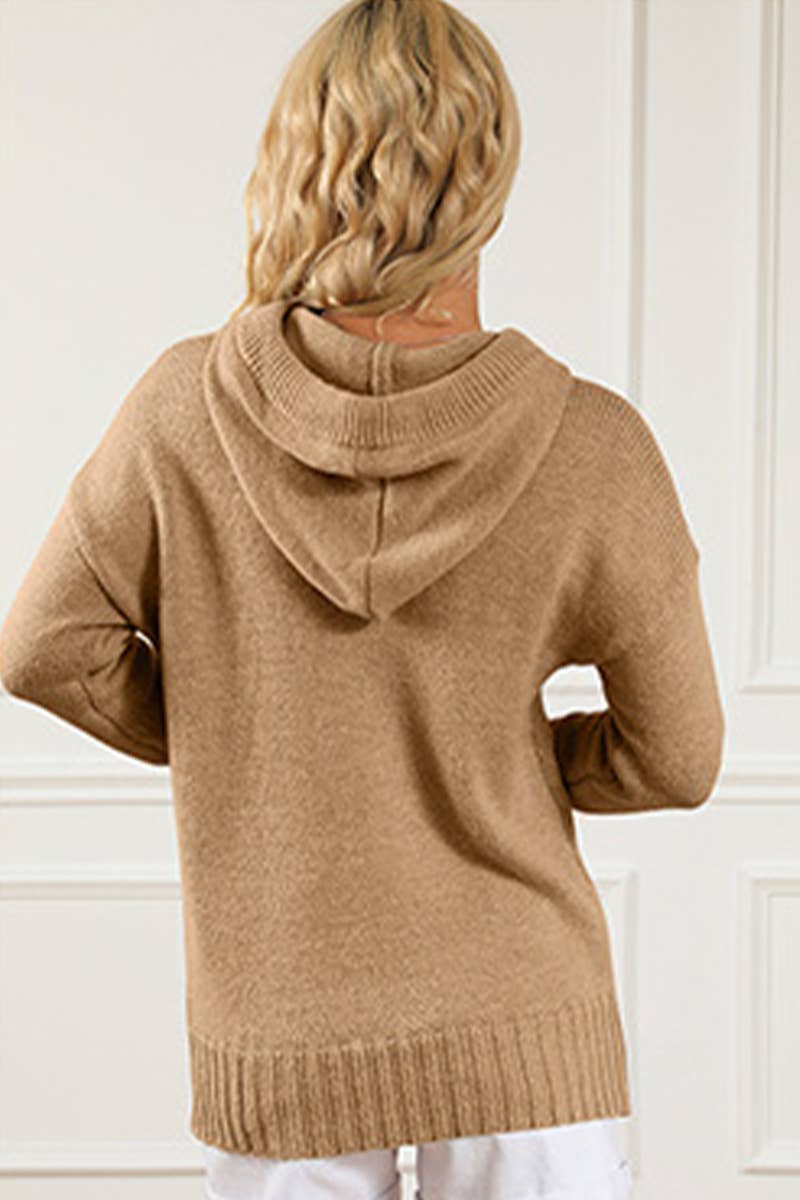 SOLID COLOR LOOSE DRAWSTRING POCKET LOOSE SWEATER