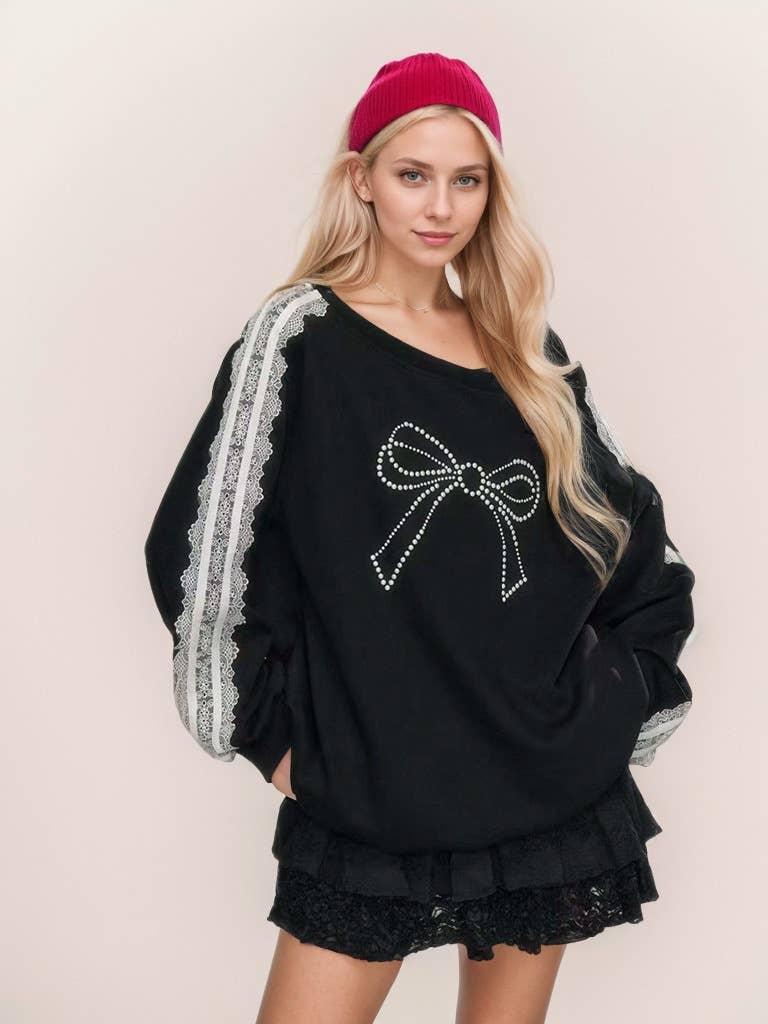 LACE SLEEVES BUTTERFLY BEAD PRINT FASHION HOODIE