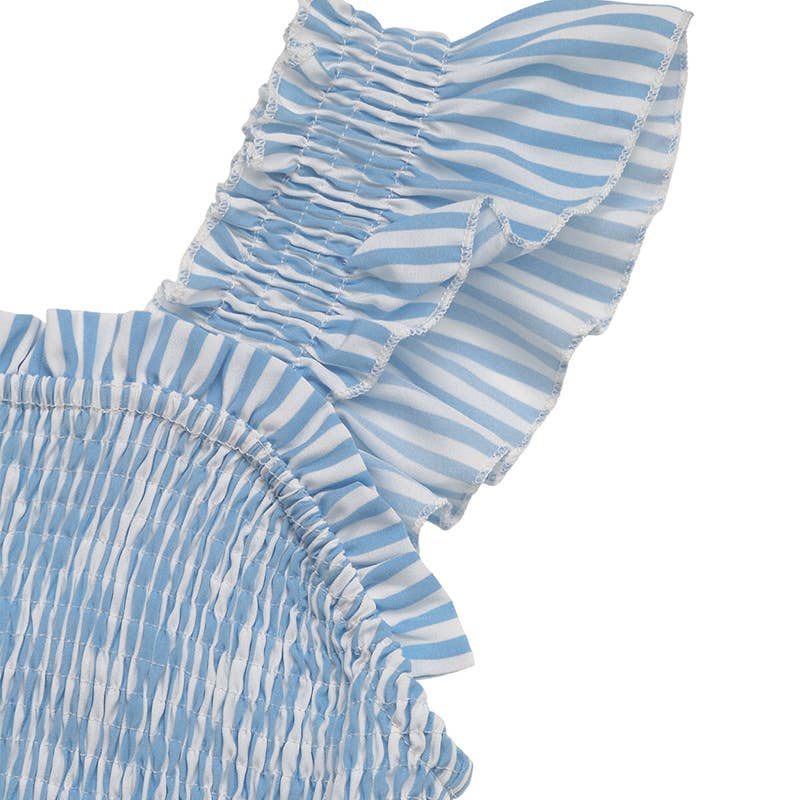 Resort-style striped ruffled strappy dress