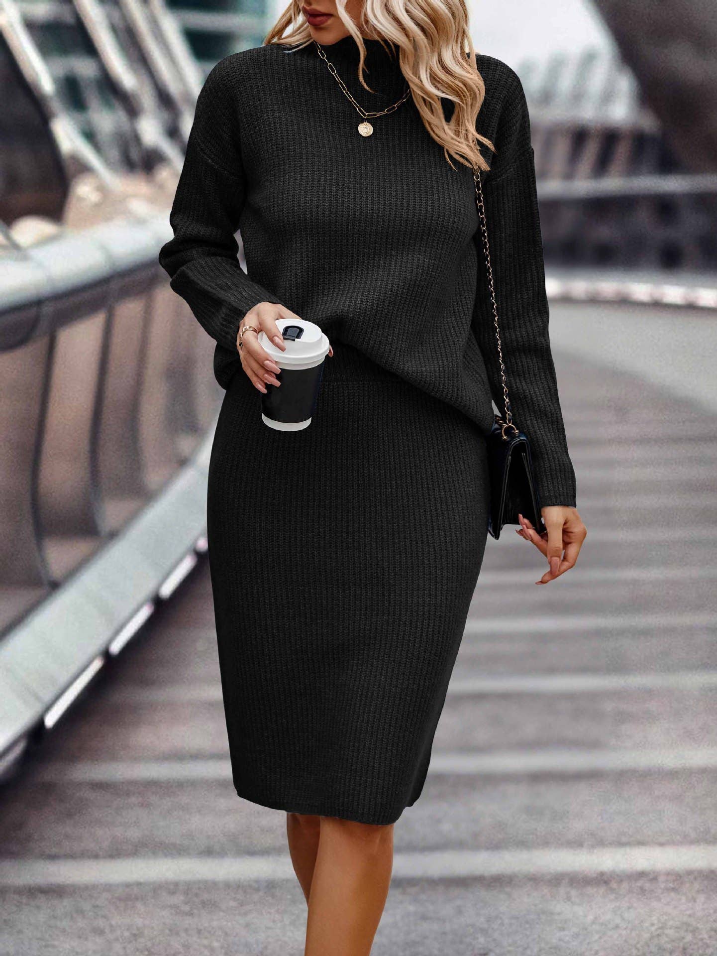 LONG SLEEVE FASHION HALF TURTLENECK SWEATER SET