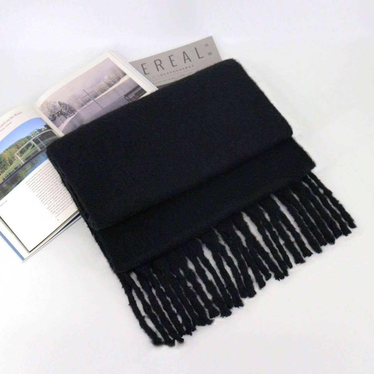 Thick Mohair Scarf - Winter Tassel Wrap for Women