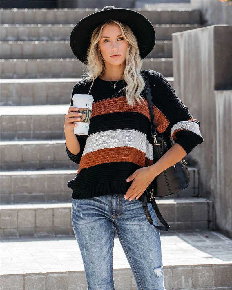 INTERCOLOR PATCHWORK PULLOVER LOOSE SWEATER