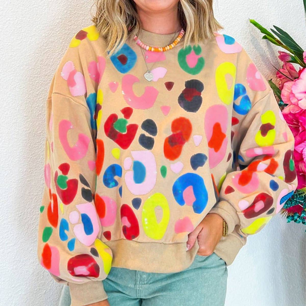 LEOPARD LOOSE COLOR CONTRAST PATCHWORK HOODIE