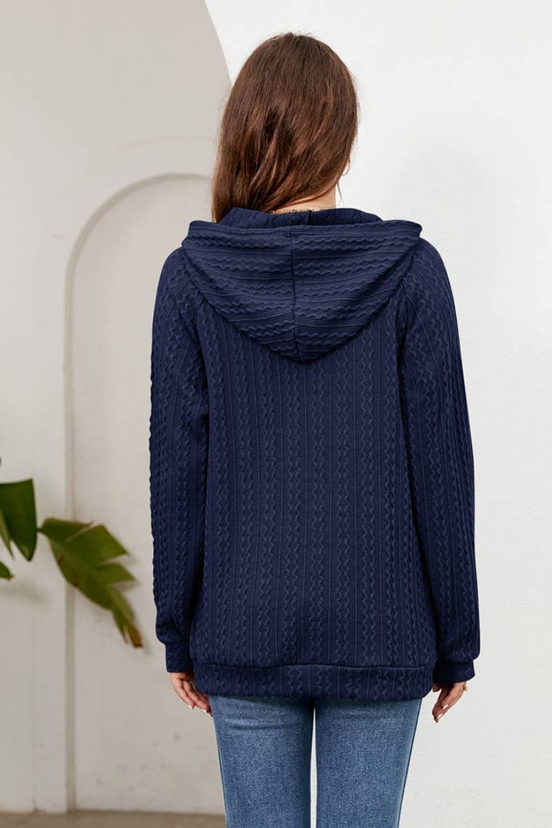 CWOHOL0983_HOODED DRAWSTRING LONG SLEEVE POCKET KNIT HOODIE