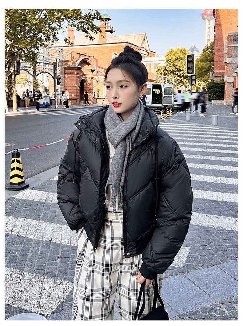 Stand-up collar design baggy thick bread jacket