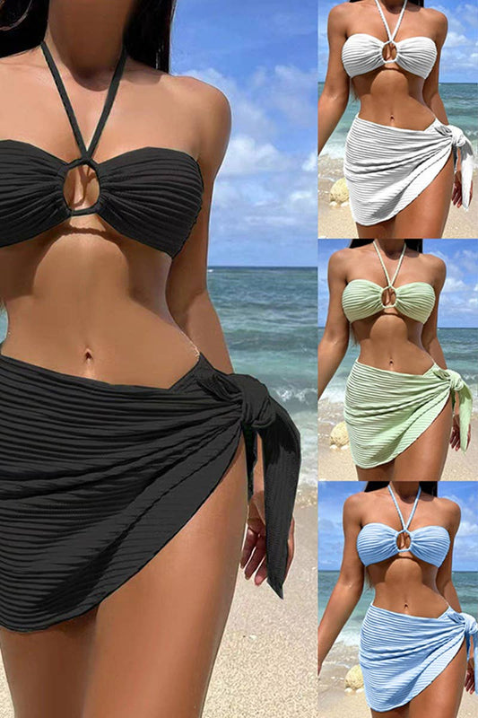 CWMW0798_HANGING NECK THREE PIECE SWIMSUIT SET