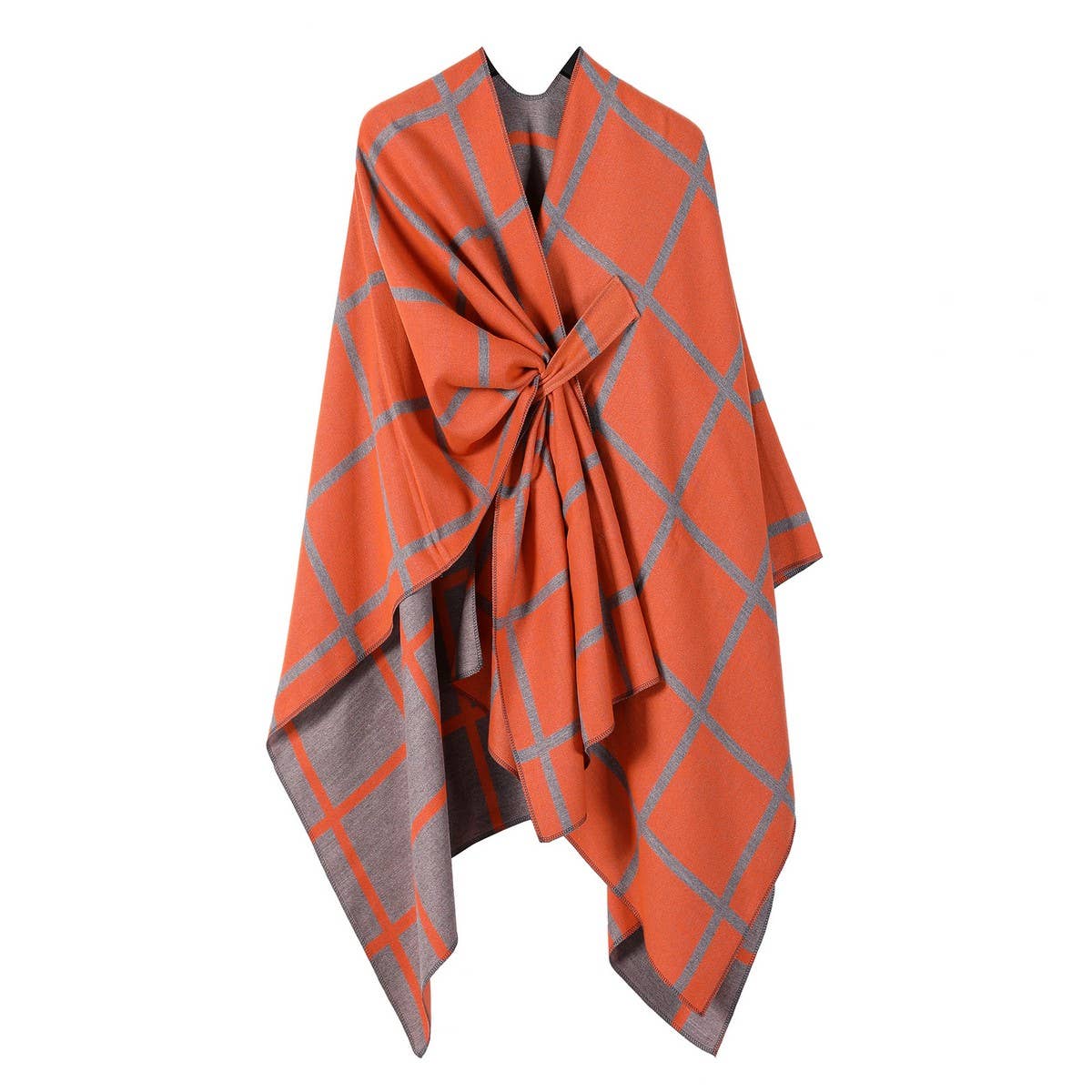 SIDE-STRAP SHAWL PLAID SLIT CAPE WARM SCARF