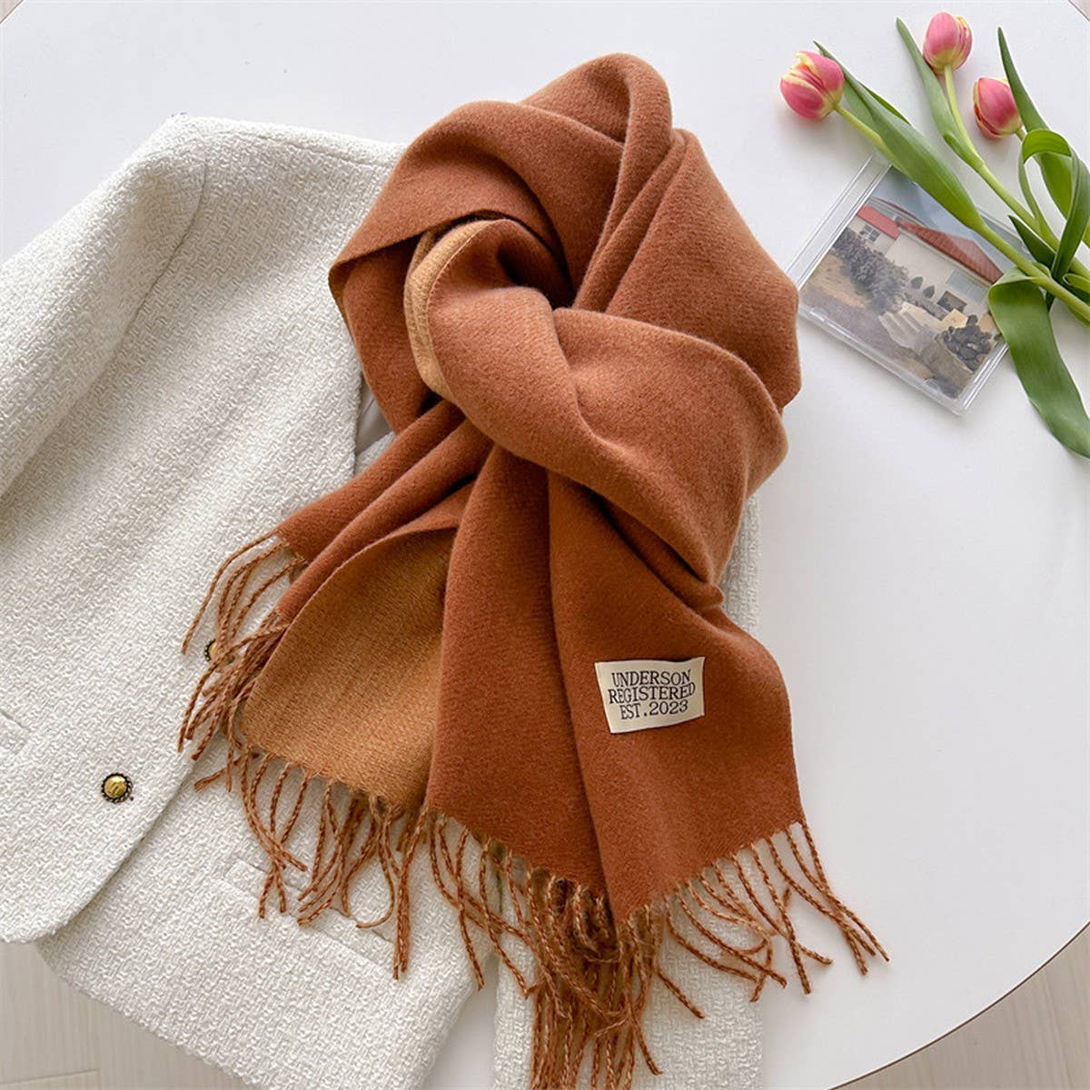Double Sided Faux Cashmere Scarf-Solid Color Shawl