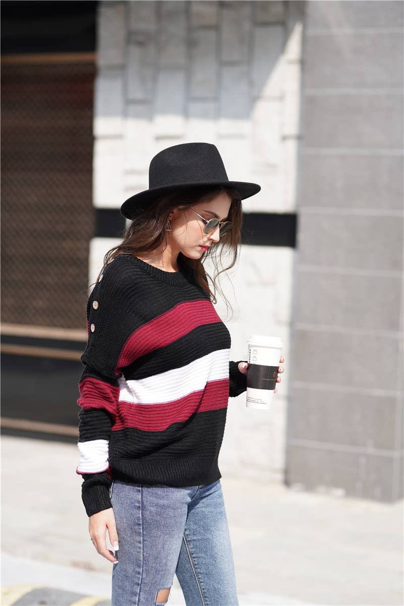 INTERCOLOR PATCHWORK PULLOVER LOOSE SWEATER