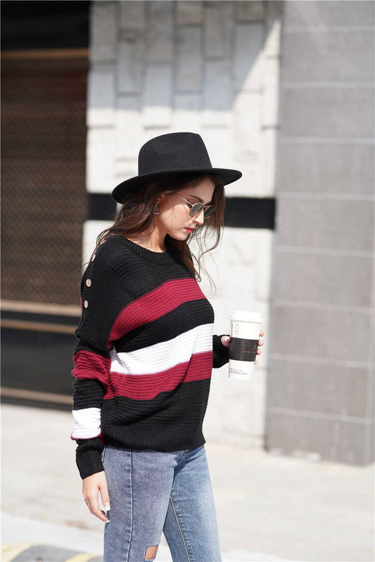INTERCOLOR PATCHWORK PULLOVER LOOSE SWEATER