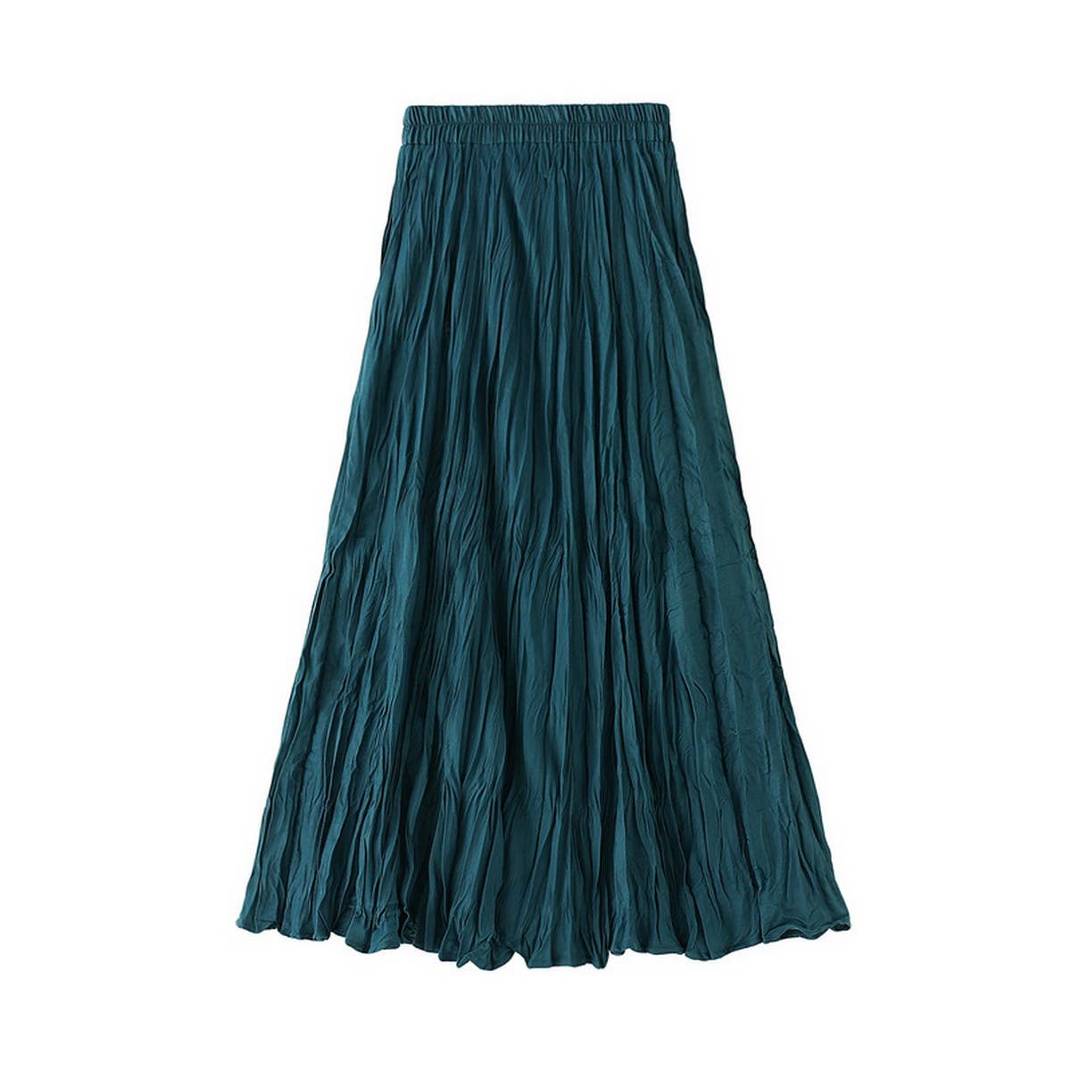 Ruched Pleated A-Line Midi Skirt
