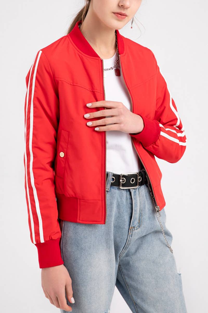 SOLID STRIPED JET JACKET WITH COTTON TRIM