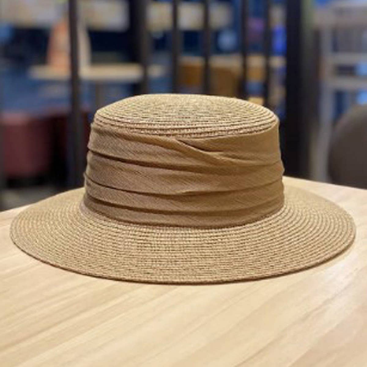 Summer Flat Top Premium Satin Straw Hat_CWAH3416
