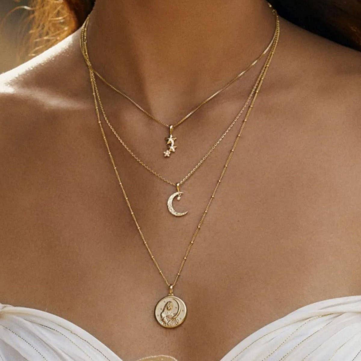 Gold Moon Zircon Pendant Necklace