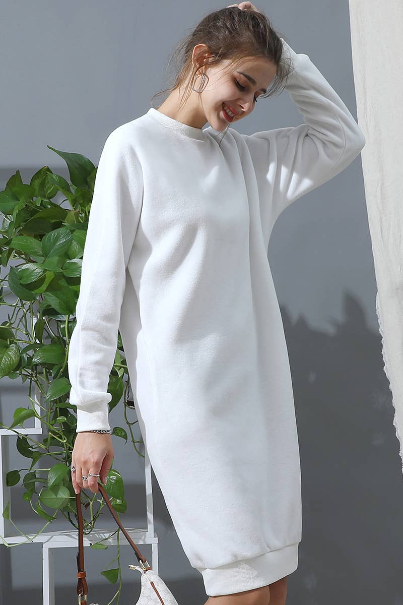 CWDMD793-P_R NECK FLEECE PULLOVER DRESS WITH SIDE POCKETS