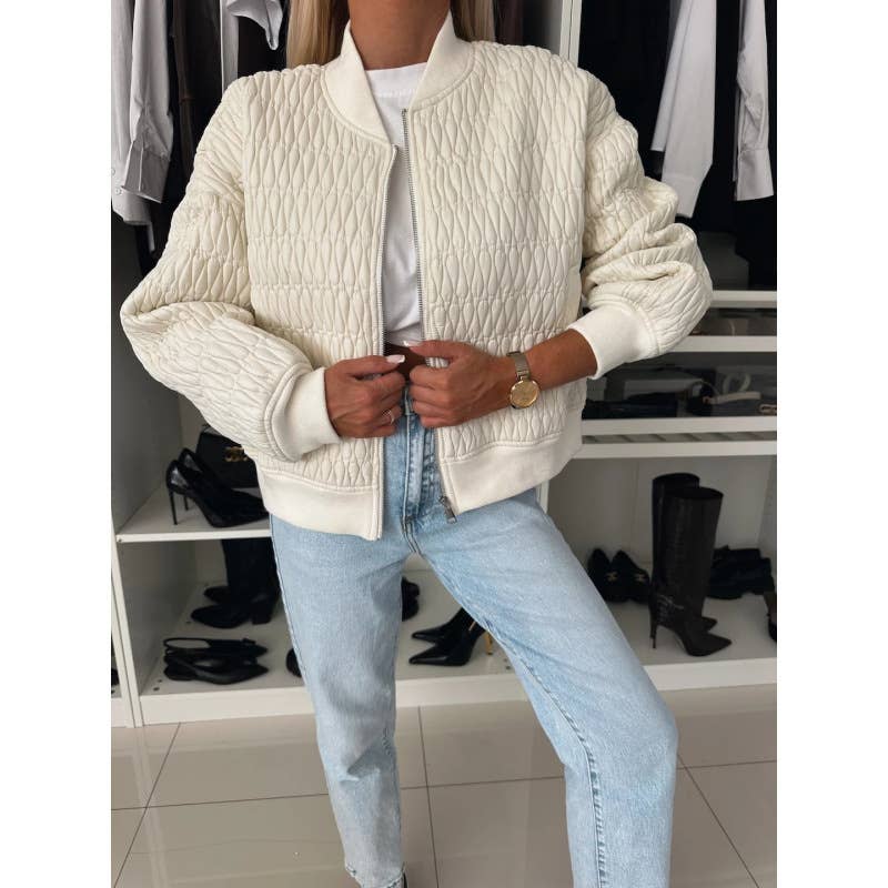 SOLID COLOR SHORT ZIPPER JACKET QUILTED JACKET