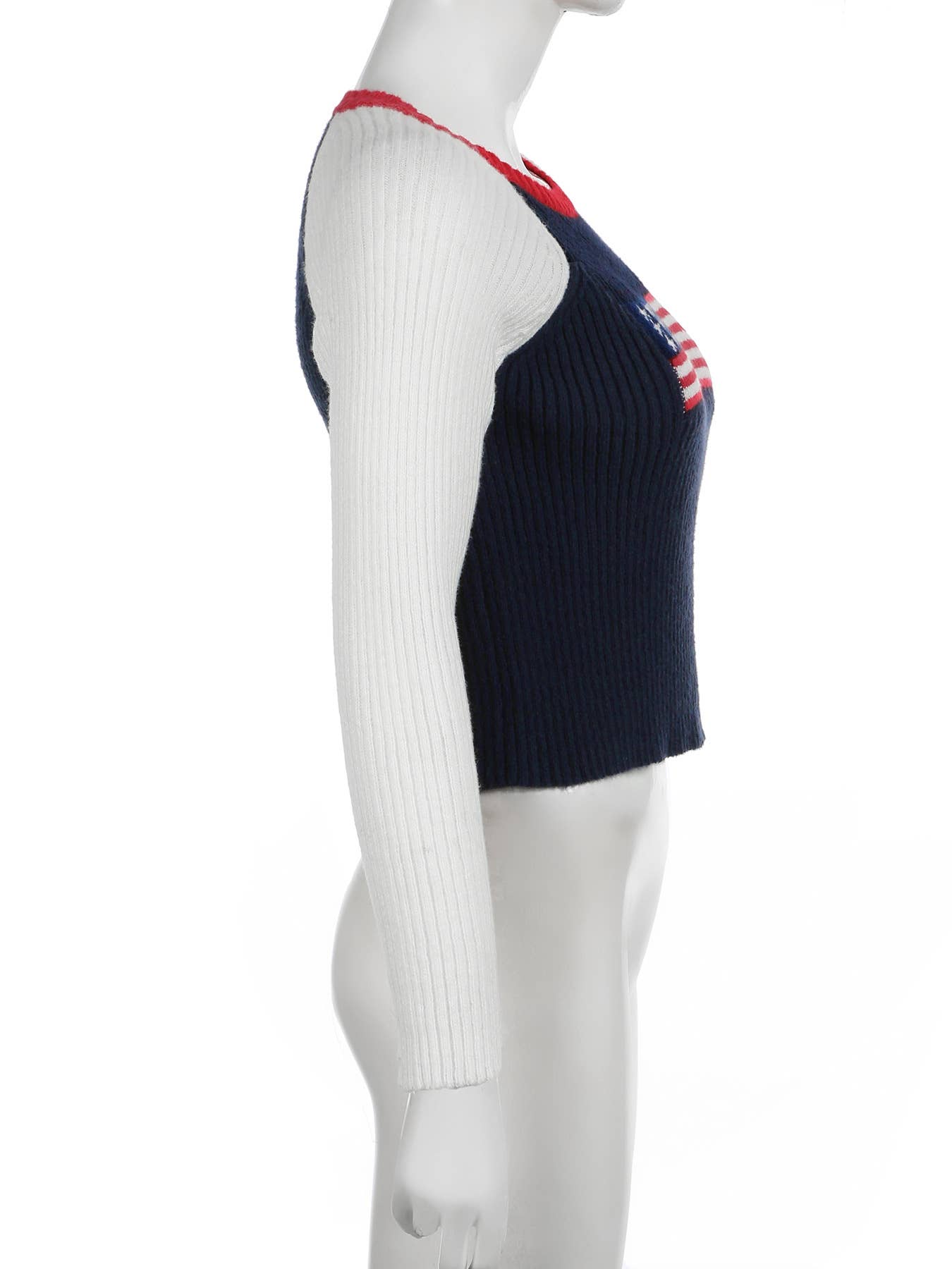 SLEEVED WOOL KNIT SLIM-FIT CREW NECK SWEATER