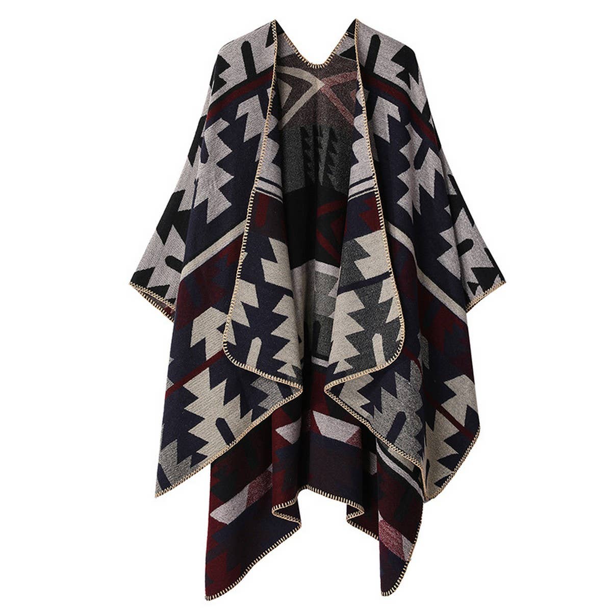 FAUX CASHMERE SLIT SHAWL SCARF CAPE COAT CLOAK