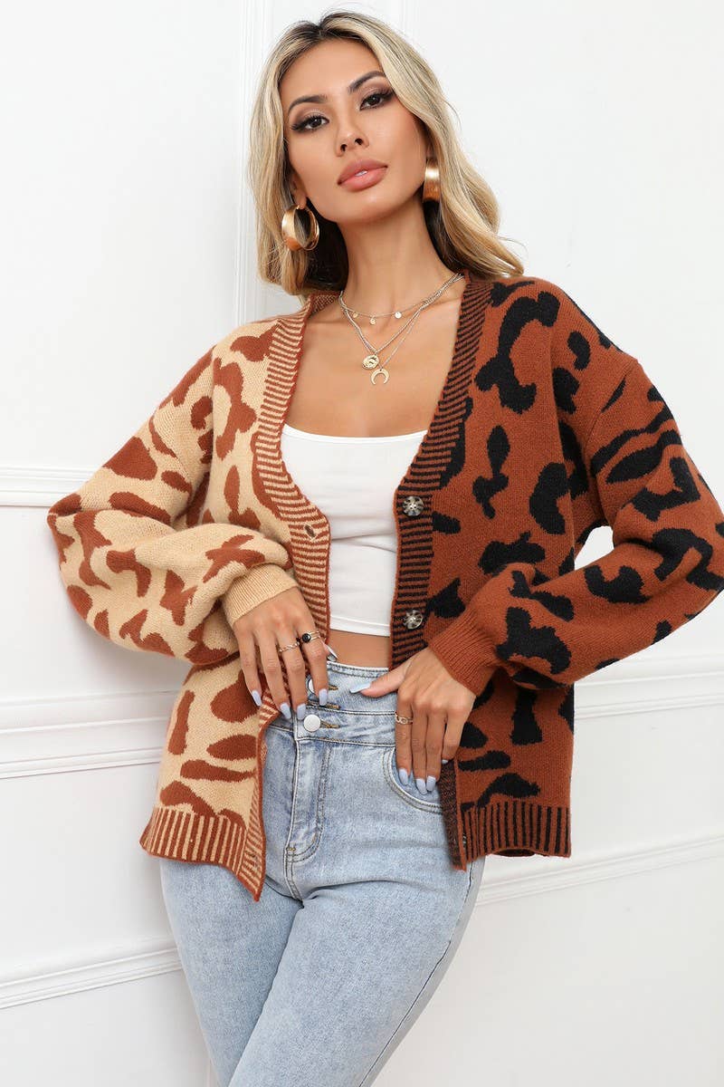CWOCAL0928_LEOPARD PRINT BUTTON-DOWN KNITTED CARDIGAN