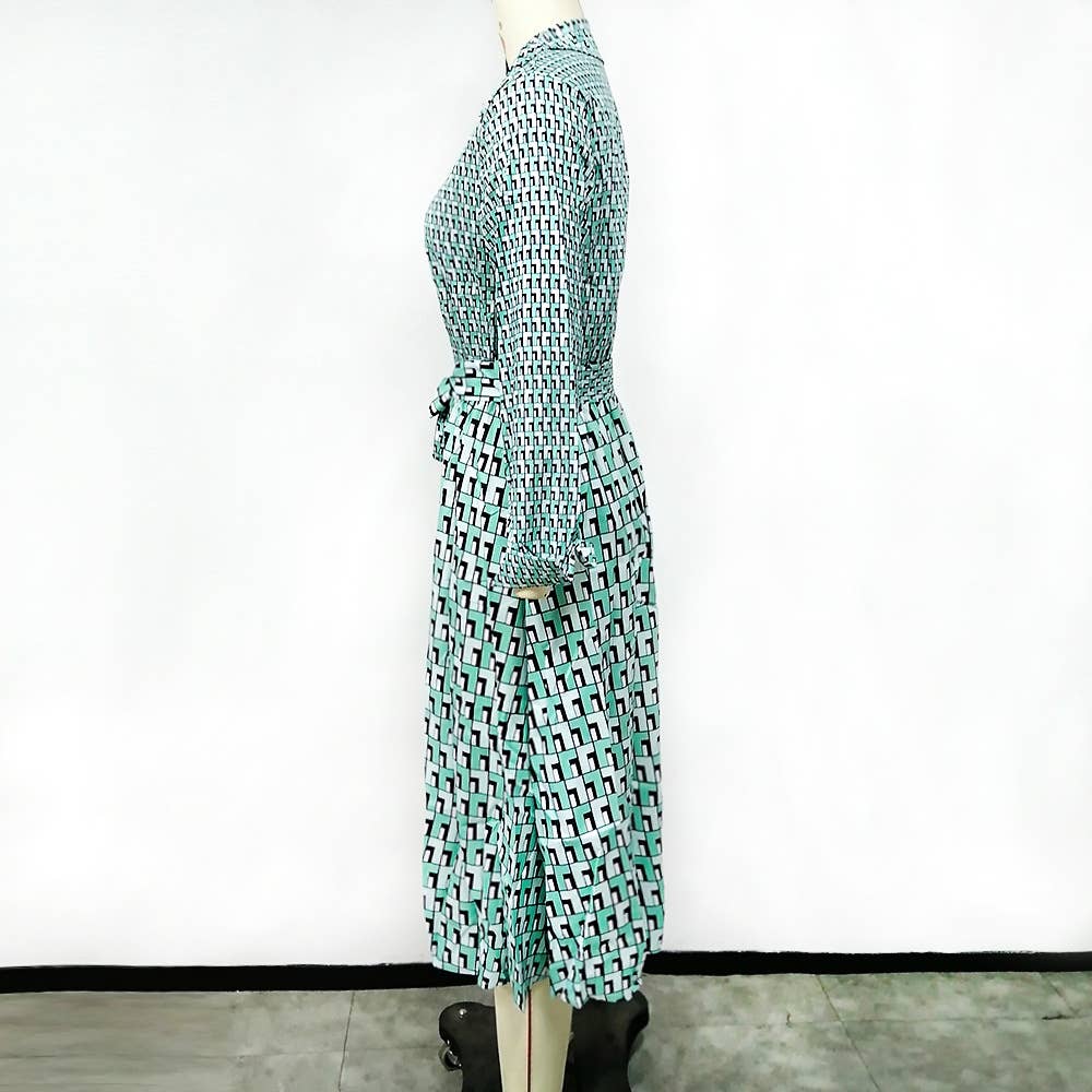 PLAID PATCHWORK LACE-UP LONG-SLEEVED DRESS