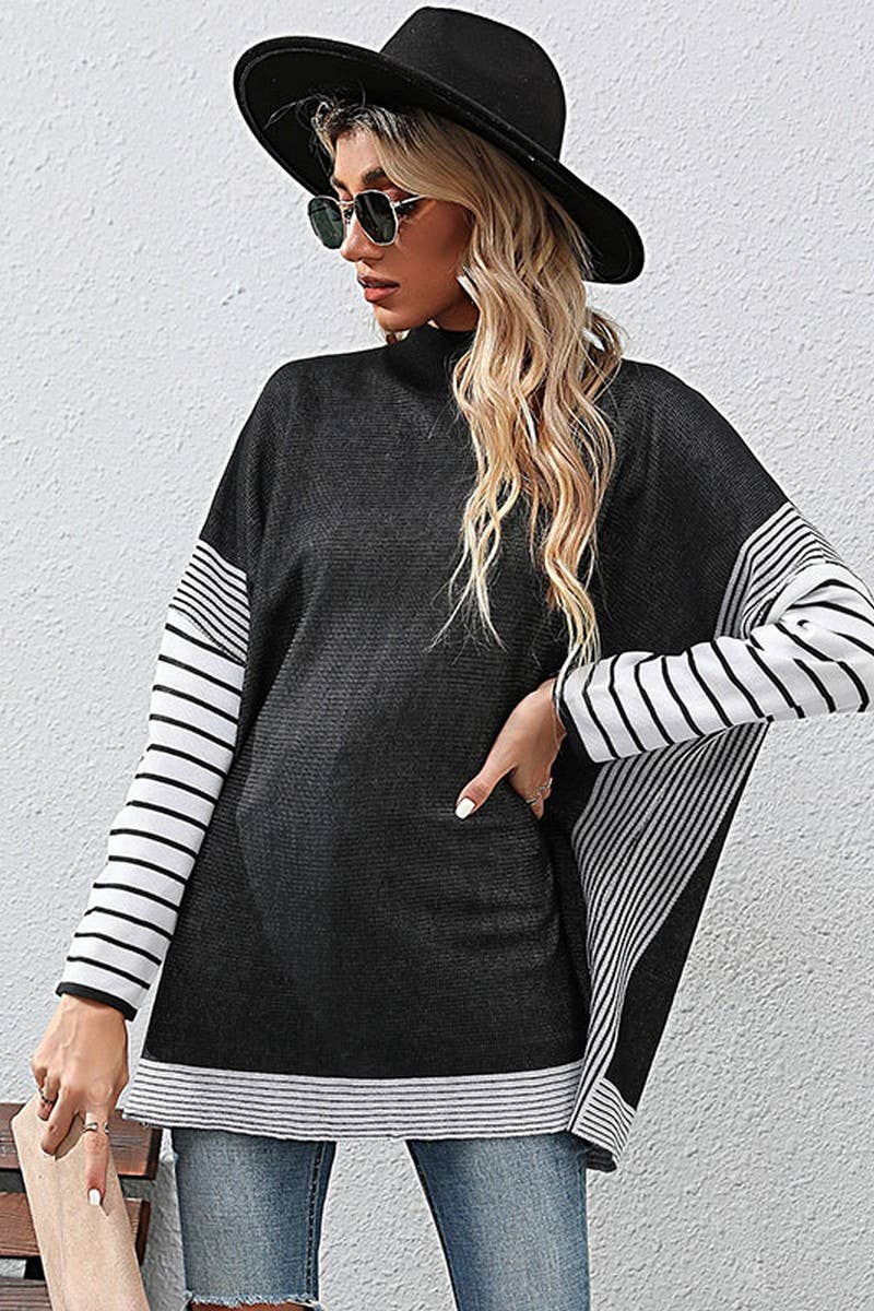 WOMEN STRIPED LOOSE PULLOVER SWEATER_CWOSWL1507