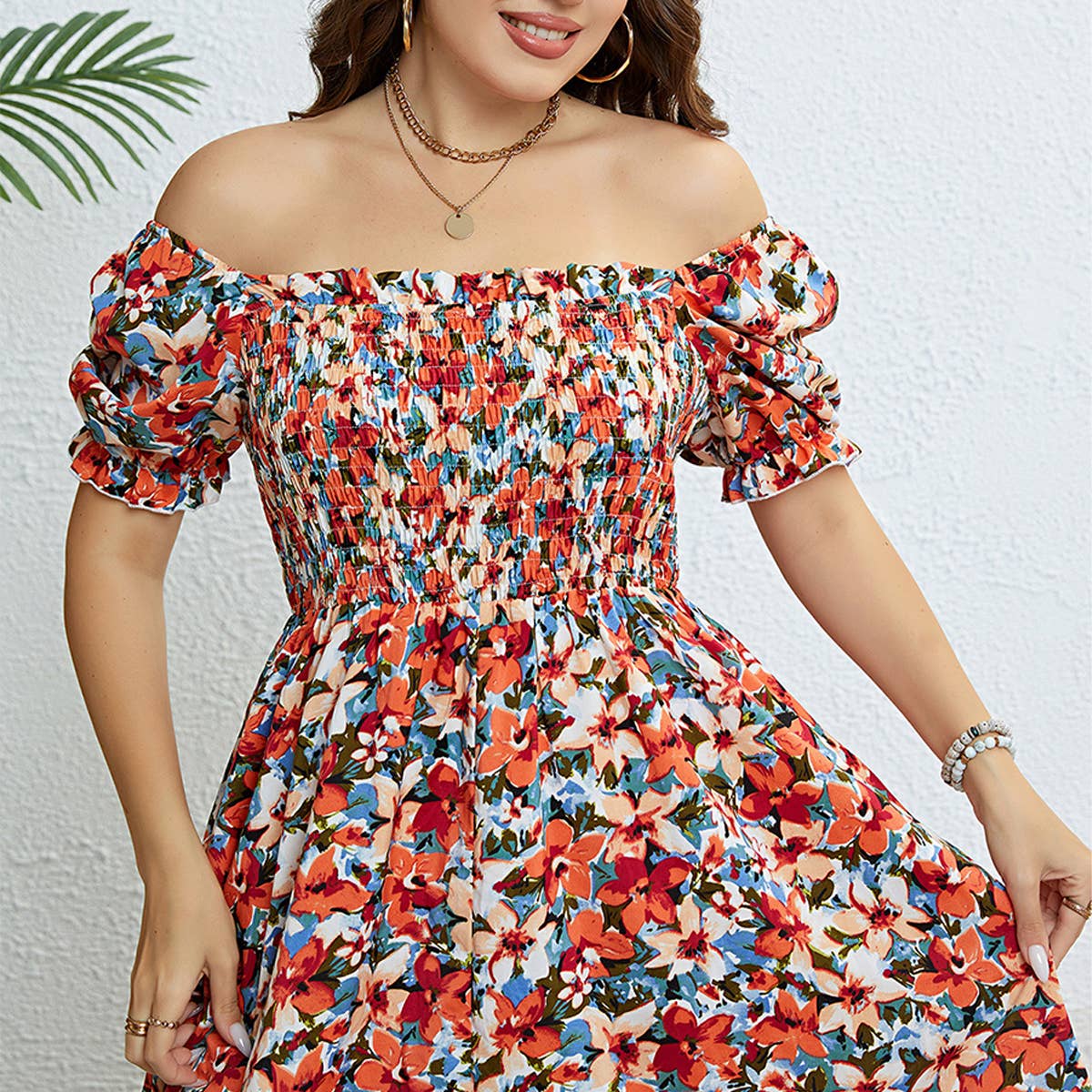 Slim Fit Floral Dress ??Off Shoulder Summer_CWDMD5968