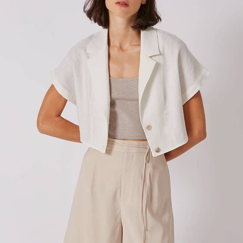 Linen short sleeve top cardigan