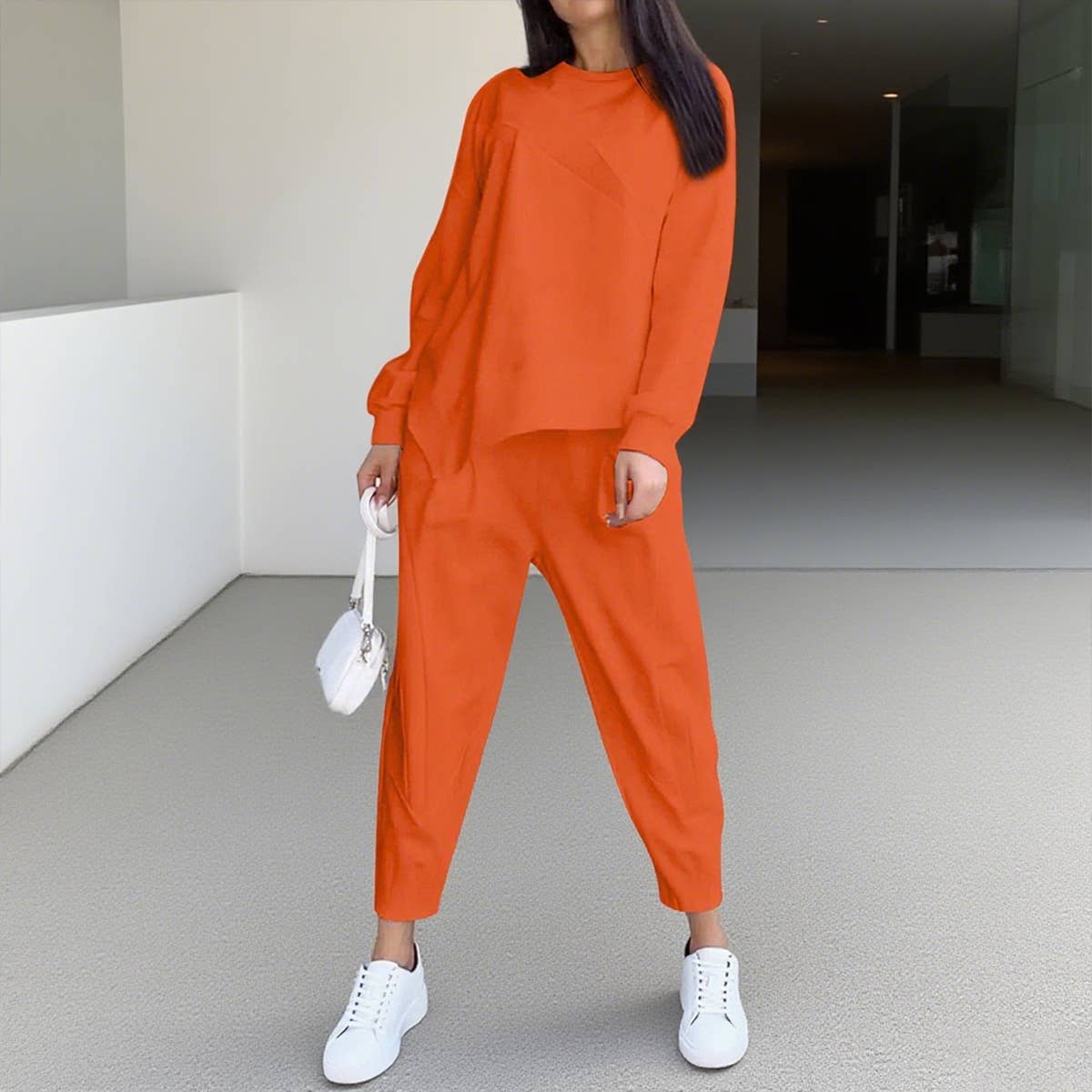Round-neck loose irregular long-sleeved suit