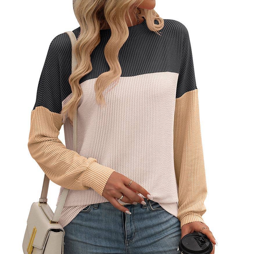 ROUND NECK TWIST STRIP LONG SLEEVE LOOSE T-SHIRT