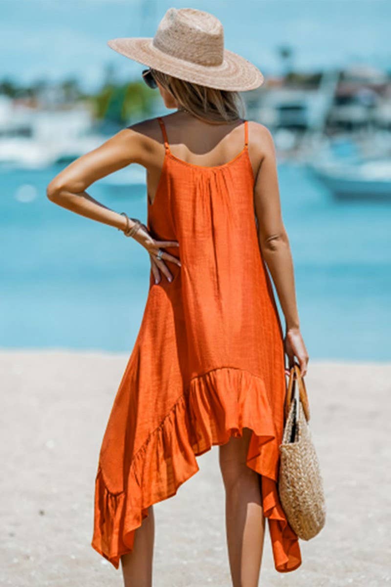 CWDSD4522_SOLID COLOR SUSPENDER IRREGULAR DRESS