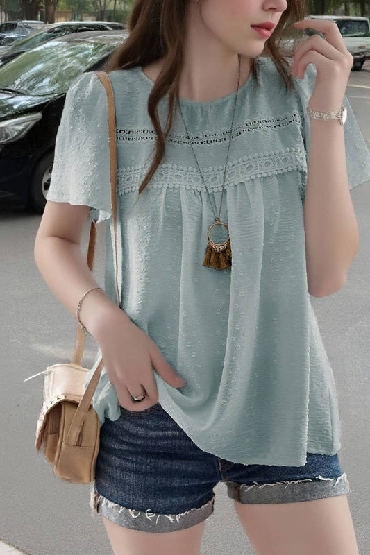 CWDSD8927_CASUAL SOLID COLOR ROUND NECK SHORT SLEEVE TOP