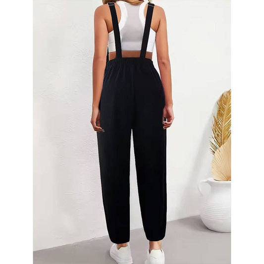 Sunflower embroidery corduroy casual overalls