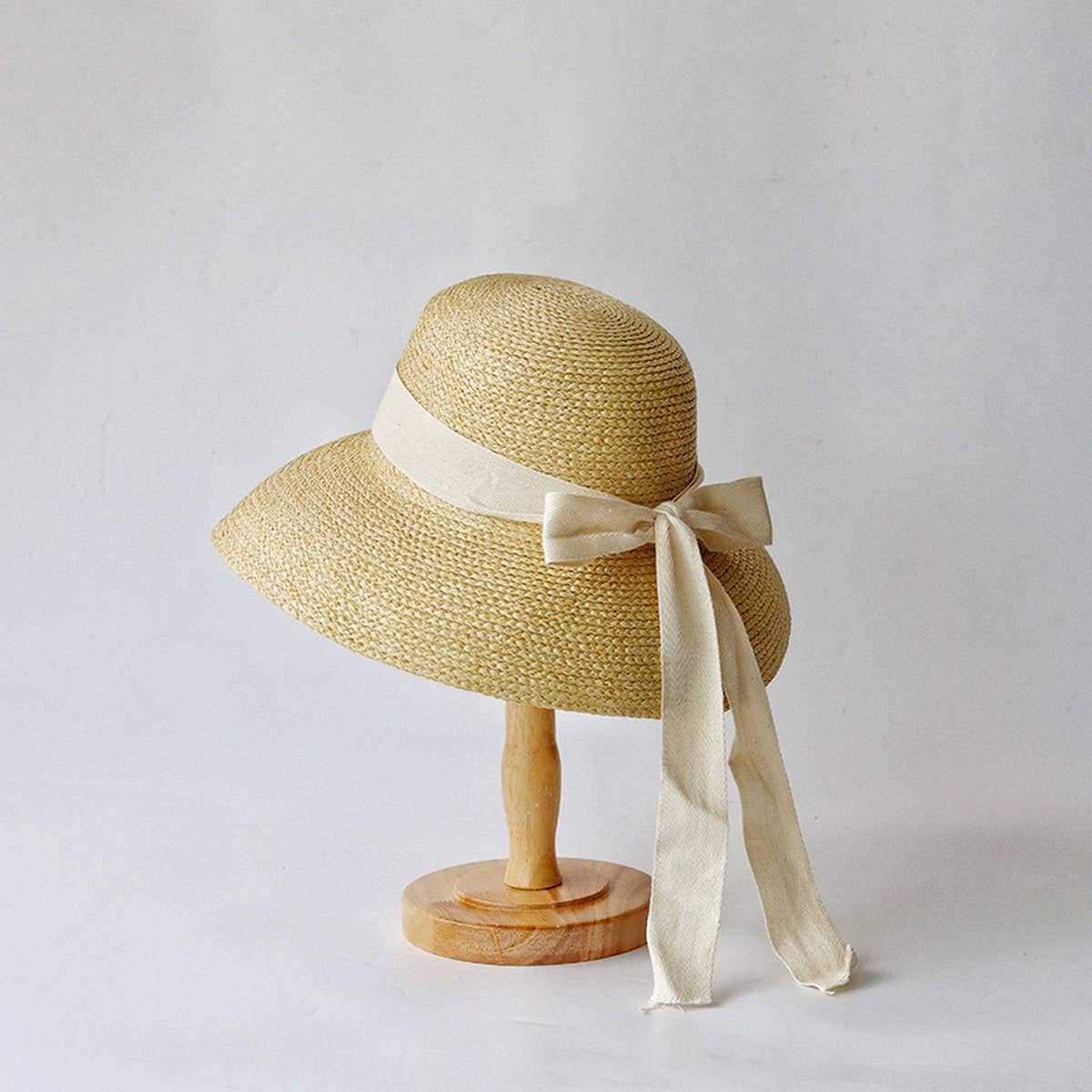 Summer outdoor wide brim bow sun hat_CWAH3576
