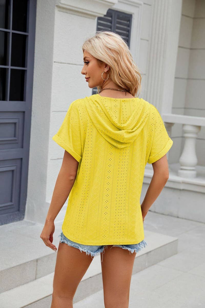 SOLID COLOR BUTTON DOWN SHORT SLEEVE HOODIE_CWOHOS0013