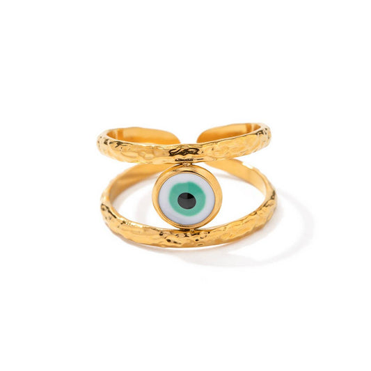 DEVIL'S EYE STAINLESS STEEL GOLD PLATED RING