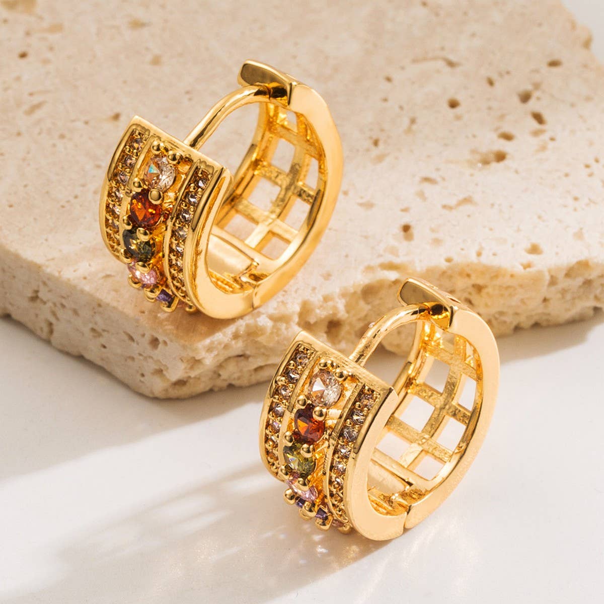 Geometric Copper Stud Earrings Stylish Minimalist