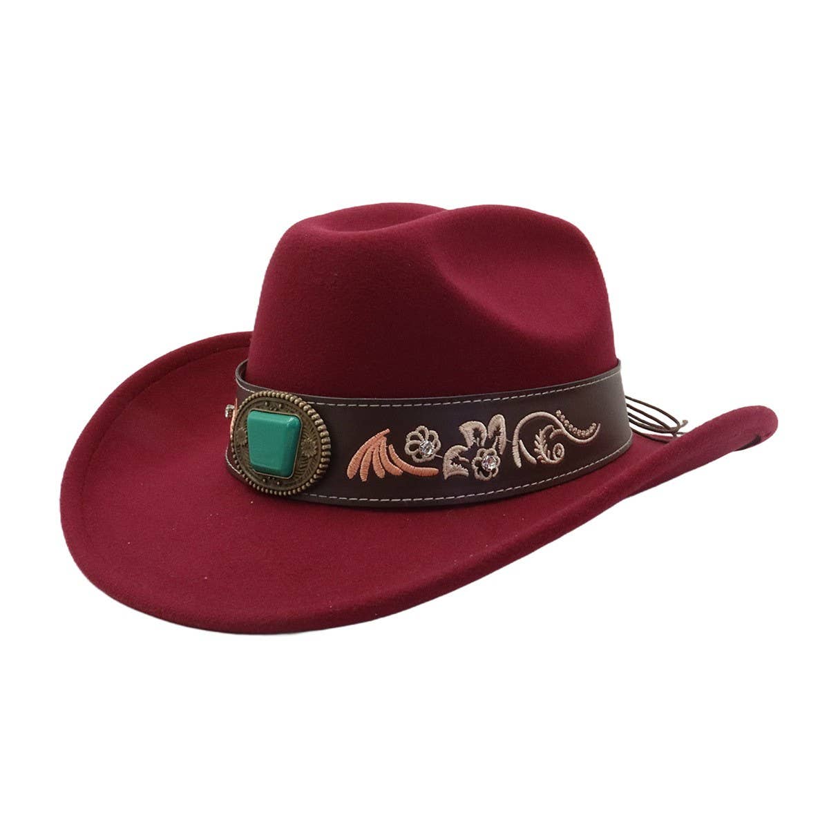 Western Ethnic Wool Felt Fedora Cowboy Hat_CWAH04487