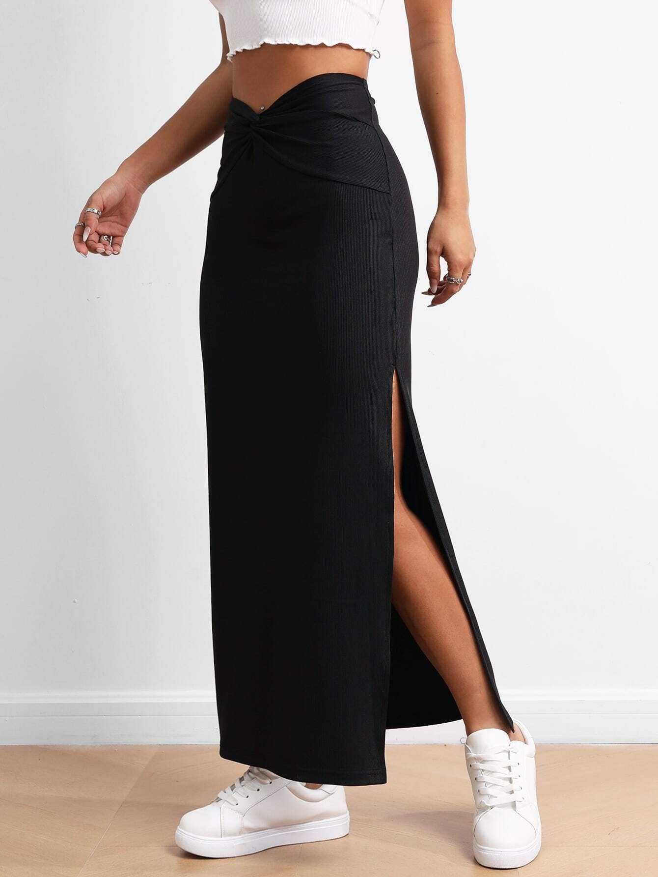 SIMPLE HIGH WAIST DRAPING FASHION SLIT SKIRT