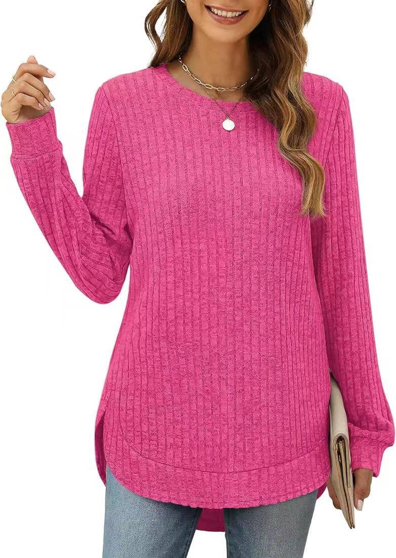 SOLID COLOR ROUND NECK LONG SLEEVE BRUSHED SHIRT