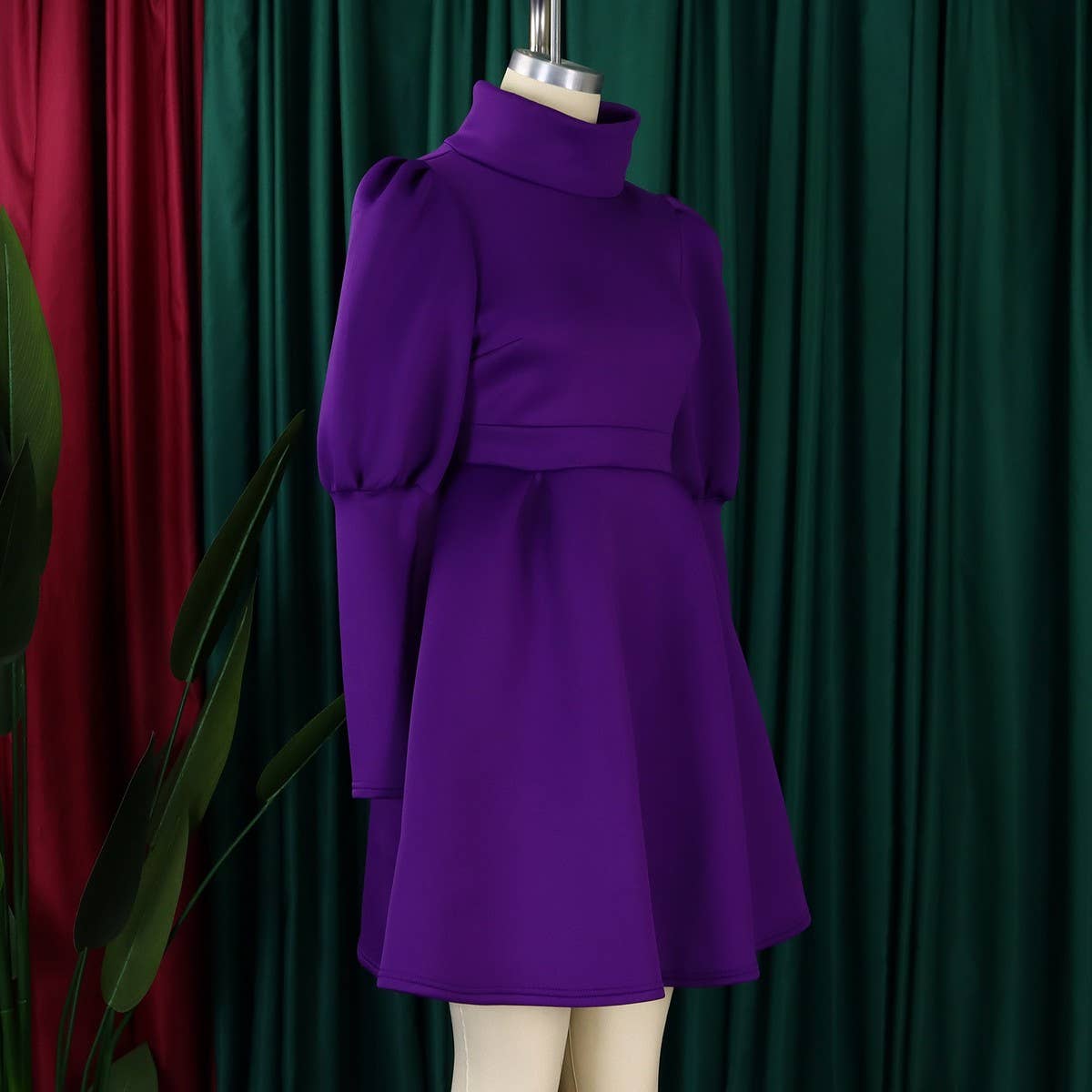 TEMPERAMENT HIGH COLLAR SLIM WAIST A-LINE DRESS