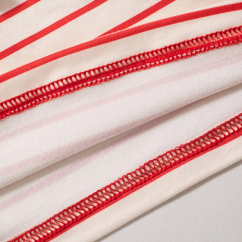 STRIPED SQUARE NECK FLARED LONG SLEEVE TOP