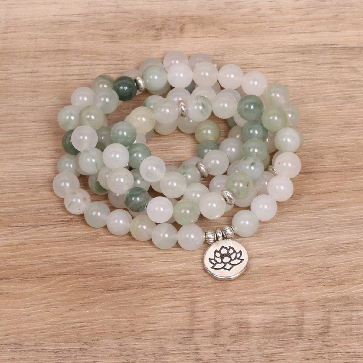 GREEN 108 BEADED BRACELETS WITH STRETCHY BANDS