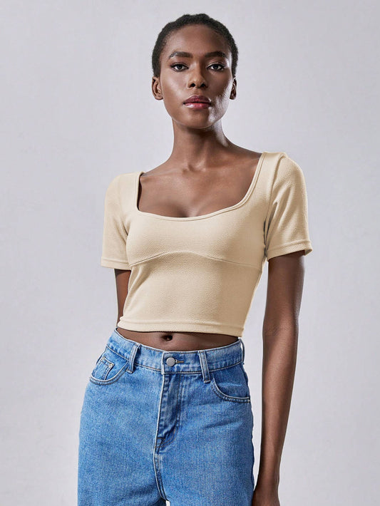 Fashion and simple short crop neck casual Top