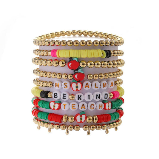 LOVE APPLE LETTER SOFT CLAY ELASTIC BRACELET SET